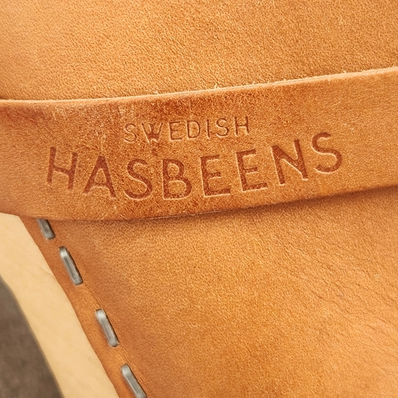 Swedish Hasbeens Clogs 7 Tan Leather Slip In Classic Mules Boho Scandinavian - Picture 5 of 17
